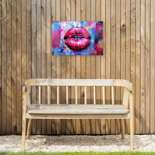 Graffiti - Lippen - Felroze - Geschilderd Tuinposter op houten frame 2 cm dik klein -sfeer4