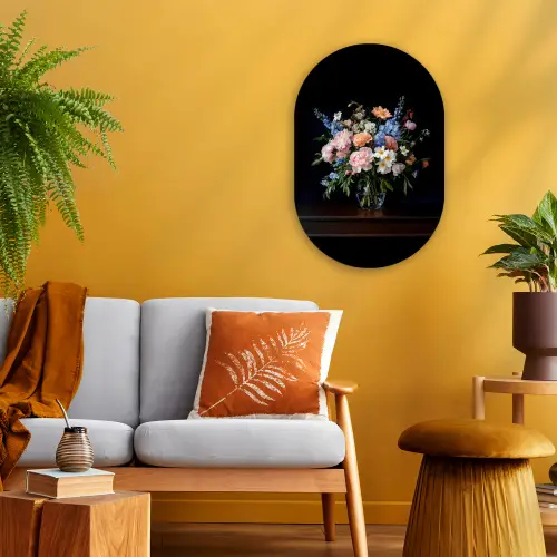 Pastel - Bloemen - Glazen - Vaas Wandcirkel Ovaal Forex klein -sfeer4