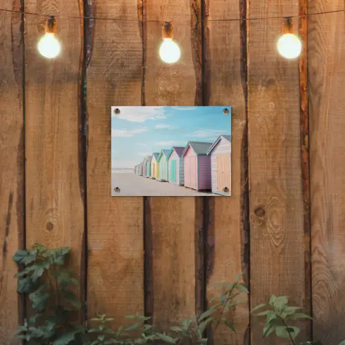 Strandhuisjes - Kleurrijk - Zee tuinposter los doek klein -sfeer1