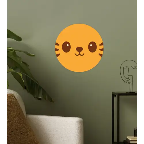 Kat - Simplistisch - Oranje - Vrolijk Wandcirkel behangsticker klein -sfeer2