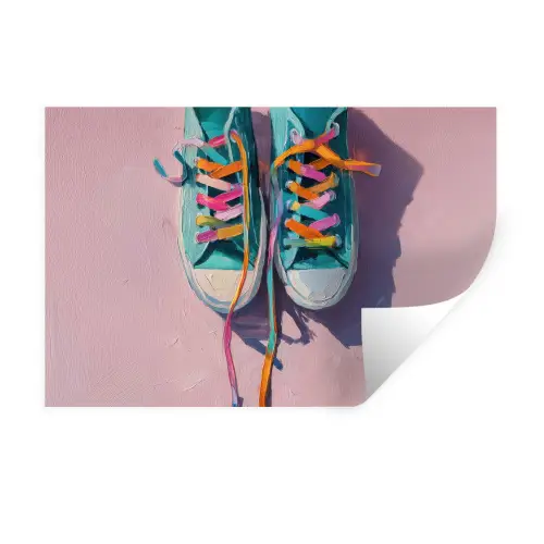 Sneakers - Veters - Kleurrijk - Schaduw Muursticker klein -3d