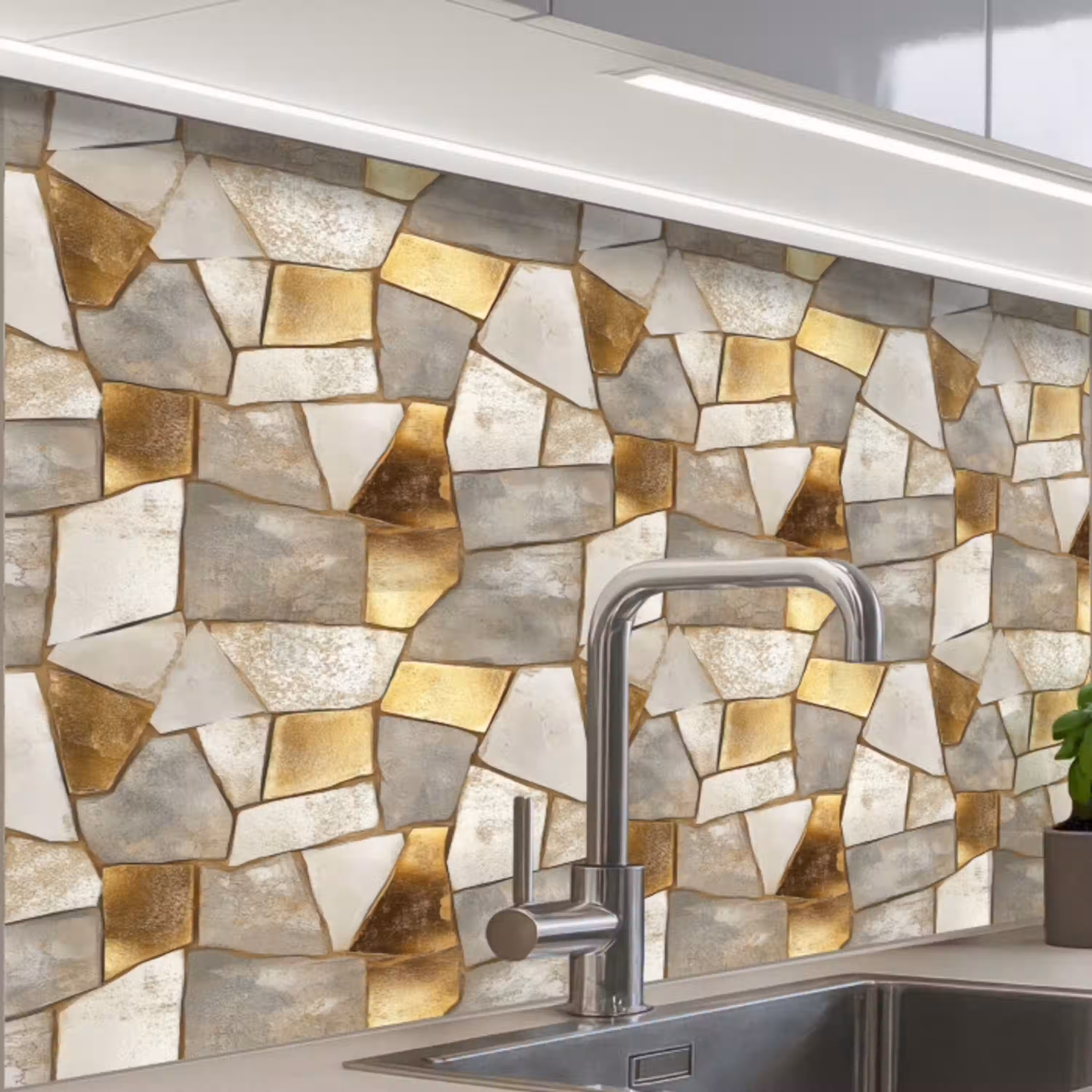Mozaïek - Marmer - Goud keuken achterwand 2 middel 865 -zzzz3d_schuin