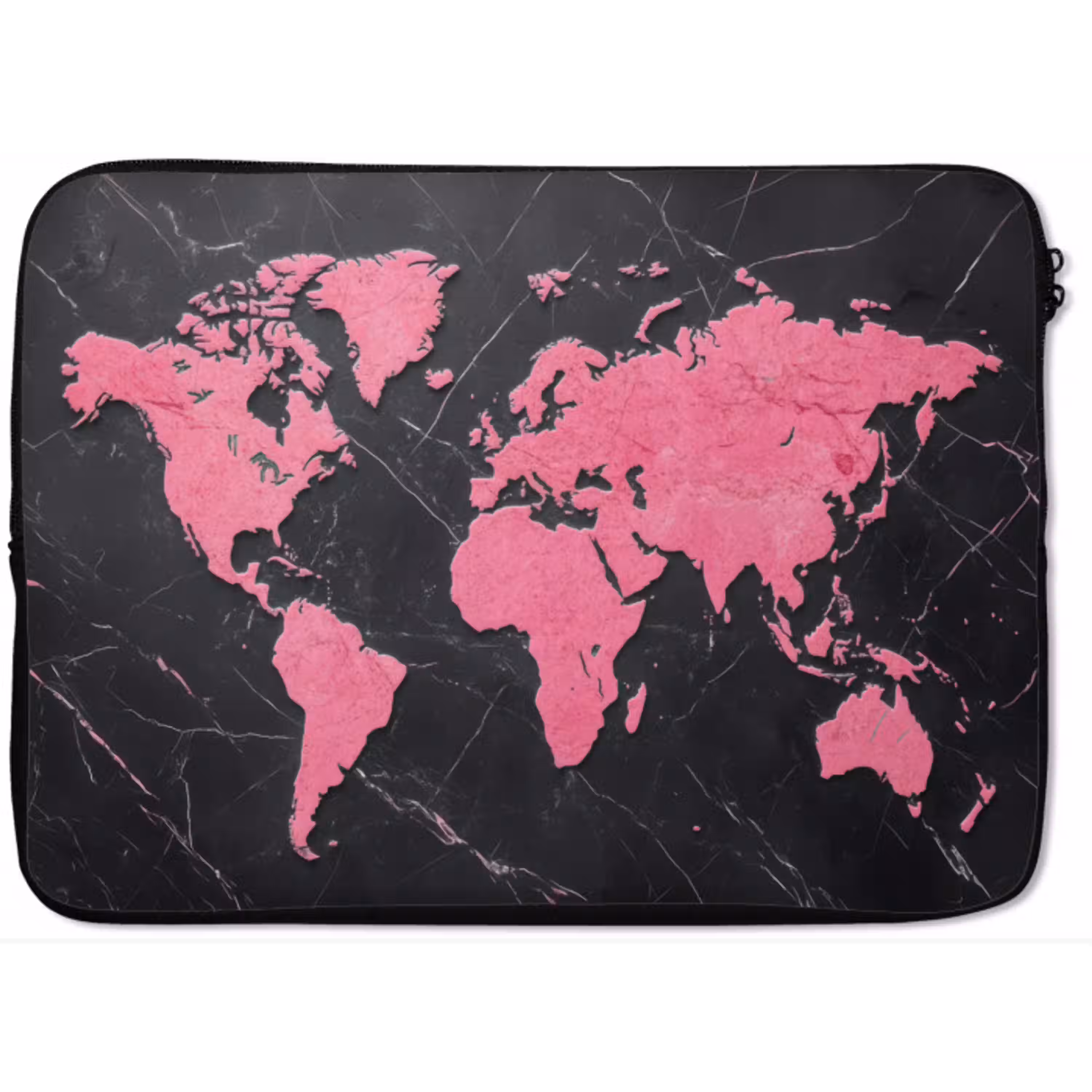 Wereldkaart - Roze - Marmer laptophoes neopreen klein -zkaufland3dotto