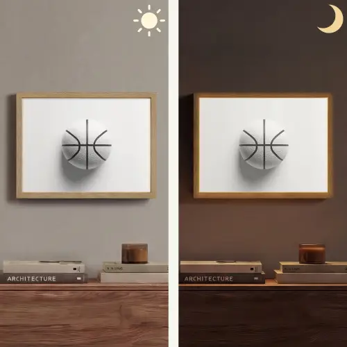 Basketbal - Wit - Schaduw - Lijnen Light Box met batterij (Wandlamp) middel -sfeer3