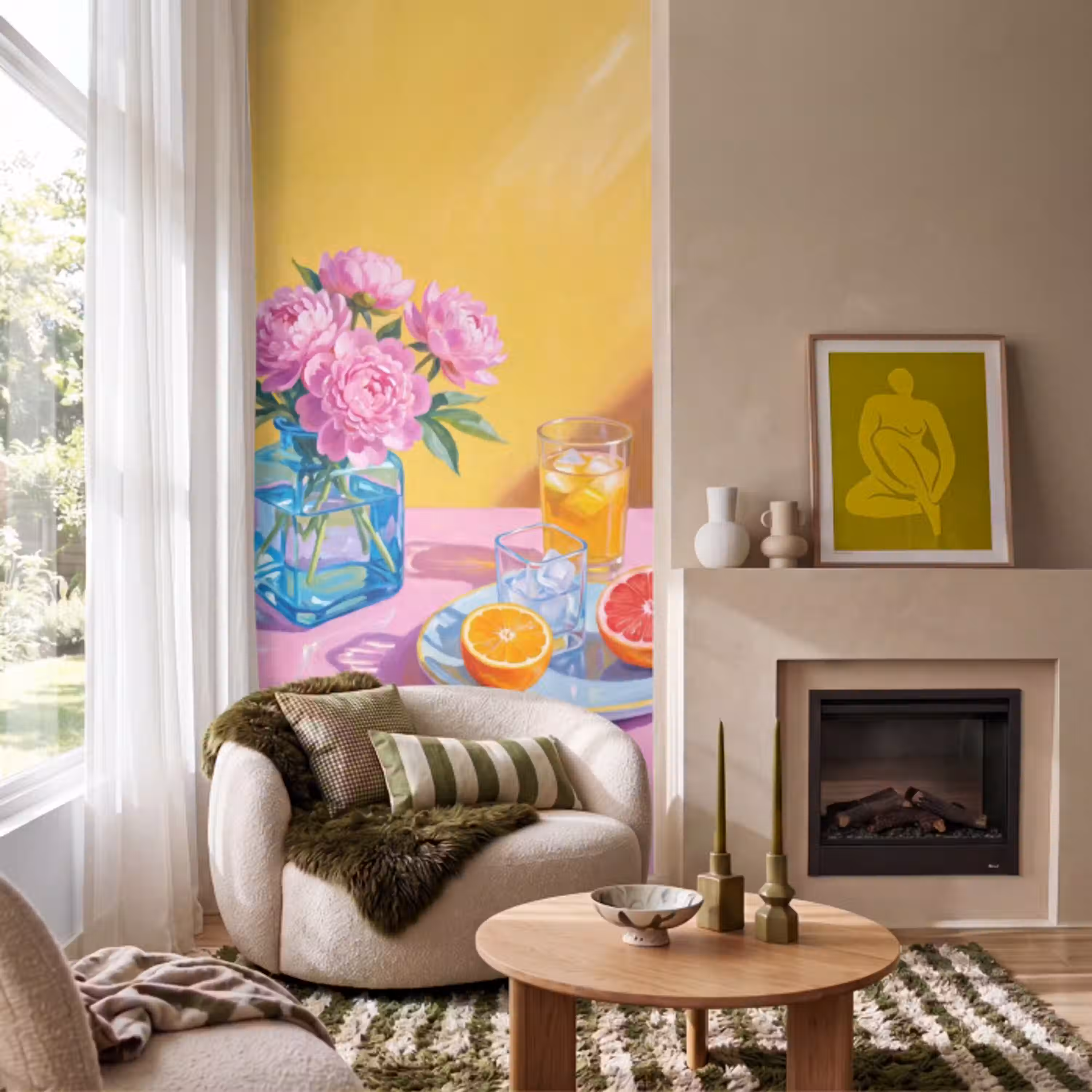 Bloemen - Roze - Modern Behang Vlies klein -sfeer2