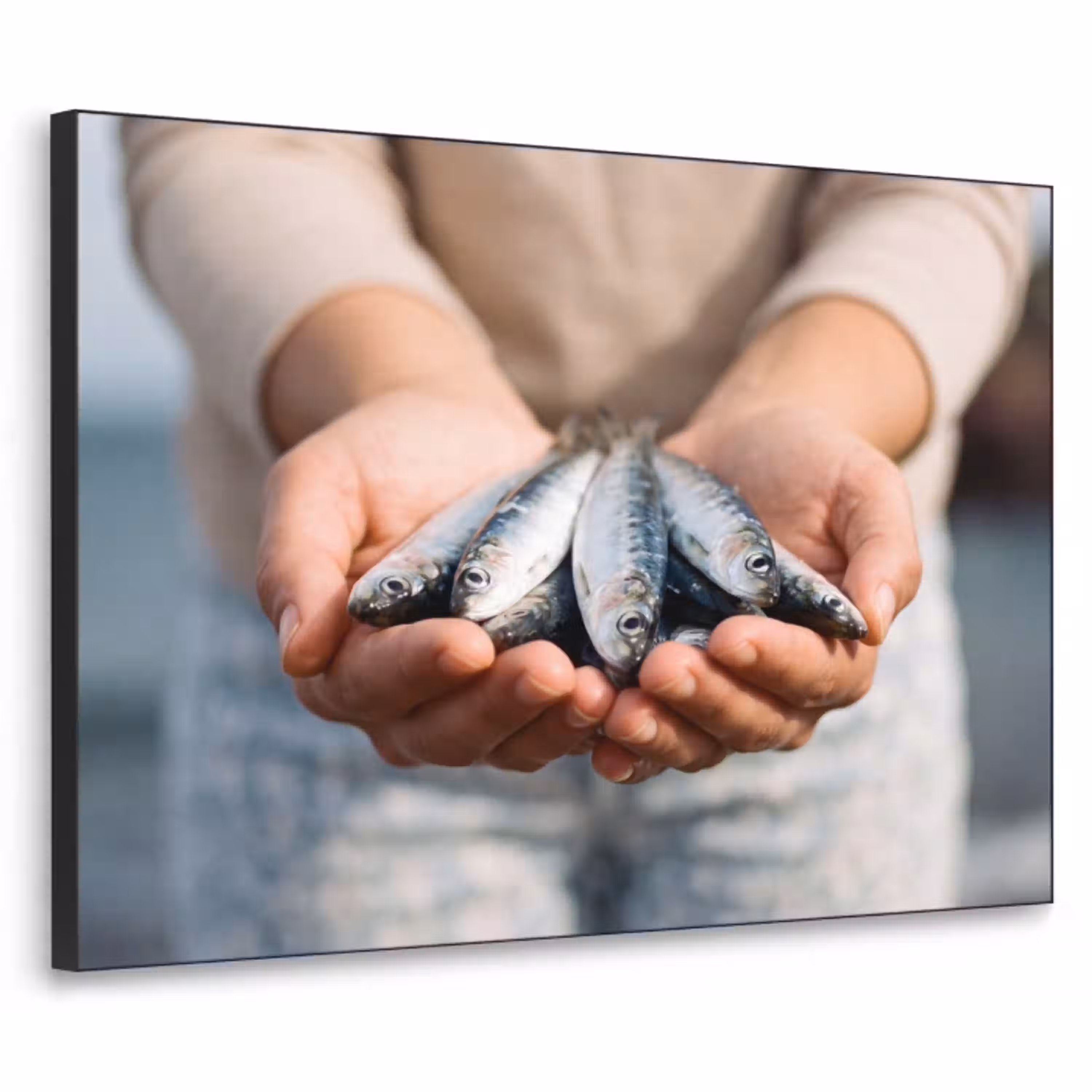 Vis - Handen - Natuur Textielframe zwart klein -3d