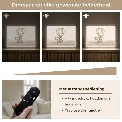 Luchtballon - Leeuw - Watercolor - Safari - Dieren Light Box met batterij (Wandlamp kind) middel -USP_dimbaarNL