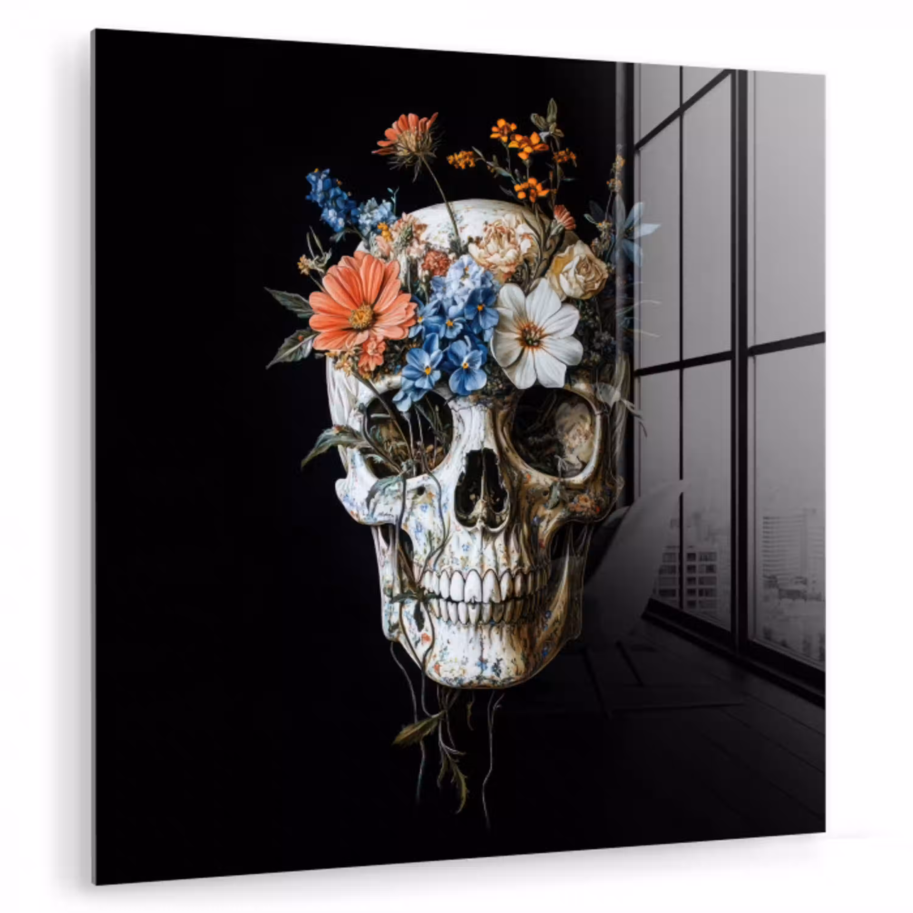 Bloemen - Schedel - Kleurrijk plexiglas 5mm klein -zzzproduct_nieuw