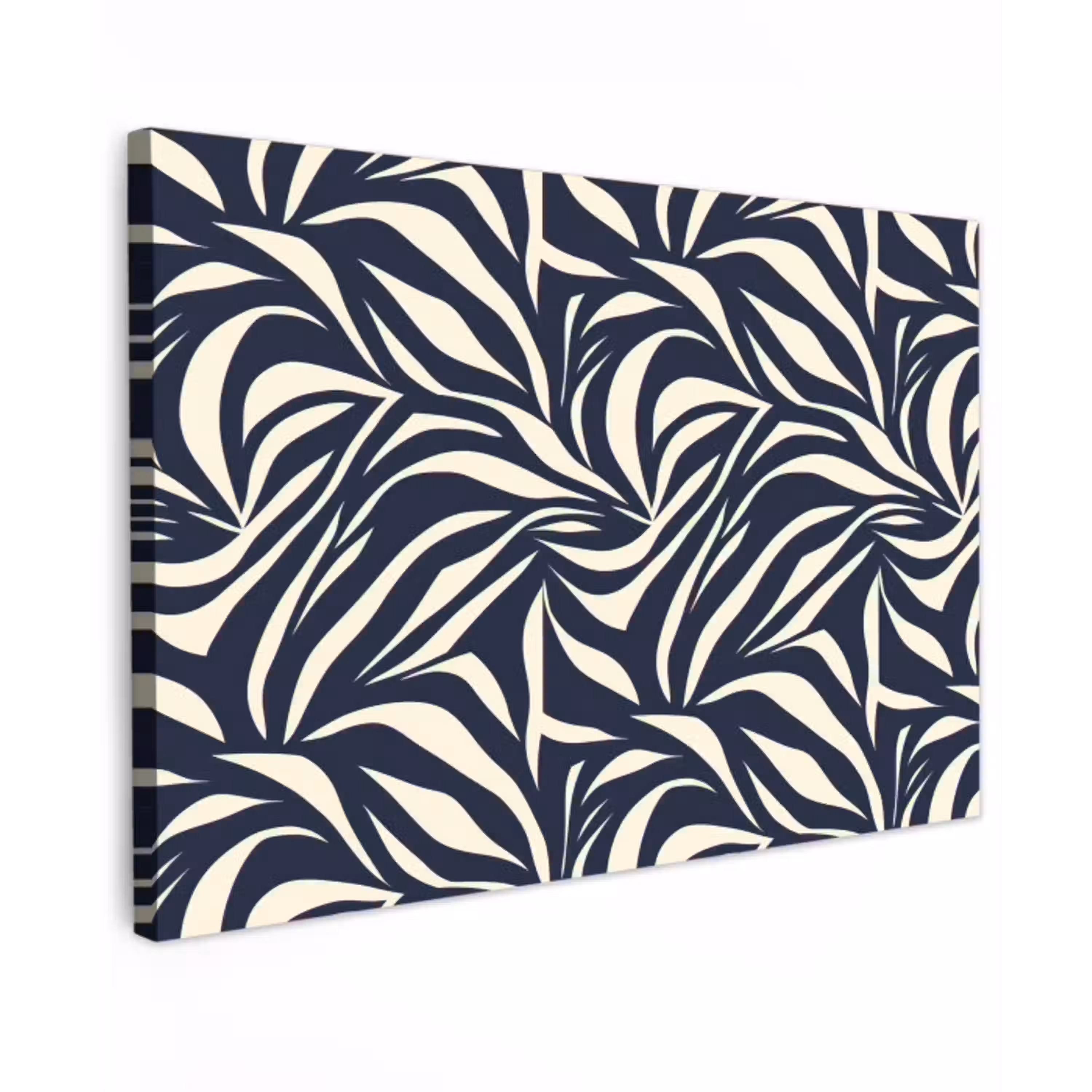 Bladvormen - Blauw - Patroon - Wit canvas 2cm klein 34 -z3d