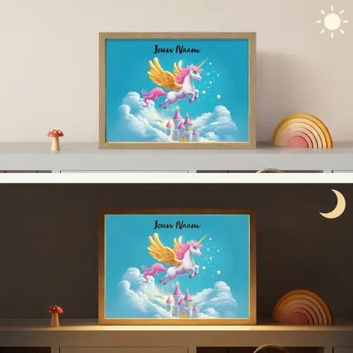 Eenhoorn - Fantasie - Kasteel Light Box met batterij (Wandlamp kind) middel -sfeer3_kind