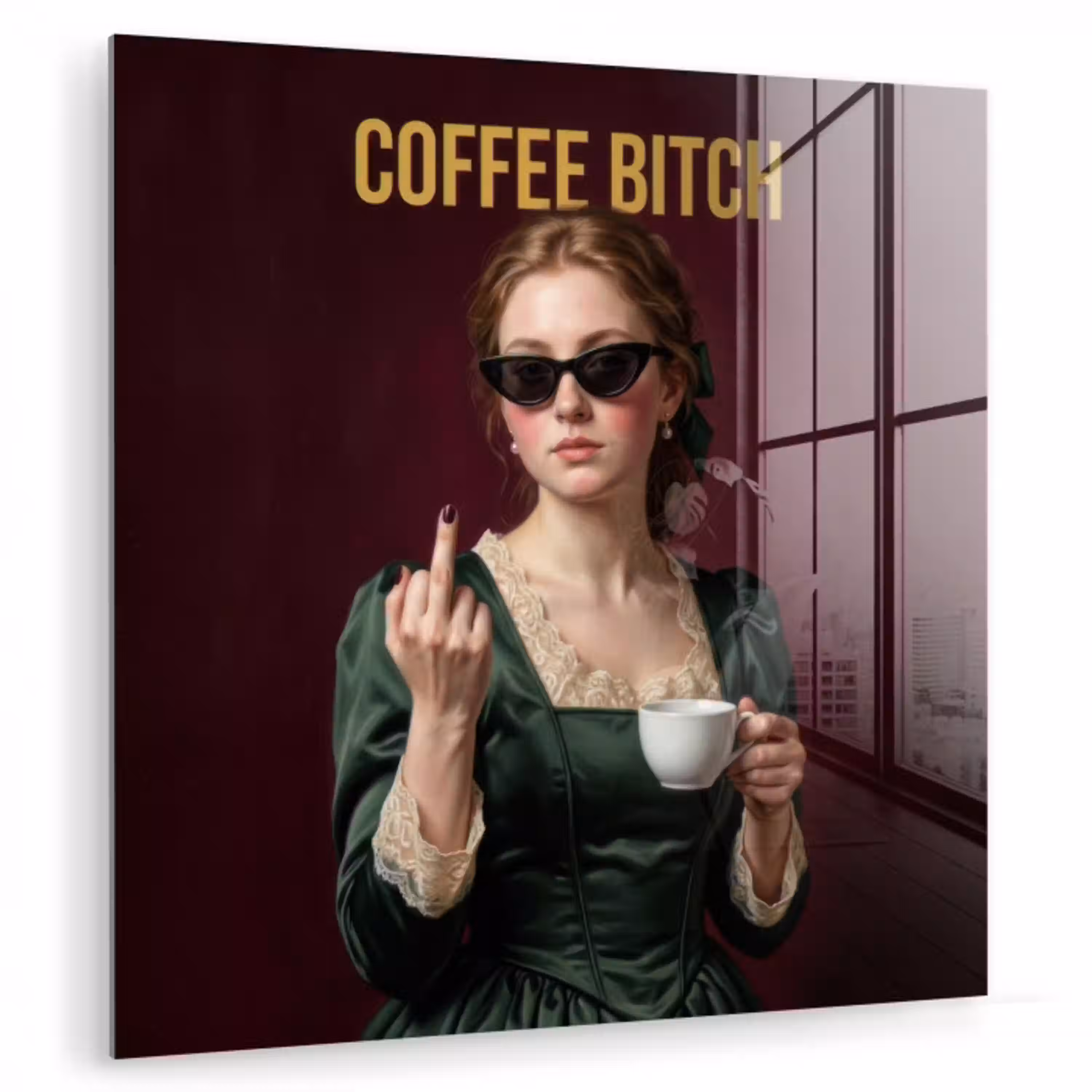 Koffie - Vrouw - Middelvinger plexiglas 5mm klein -zzzproduct_nieuw