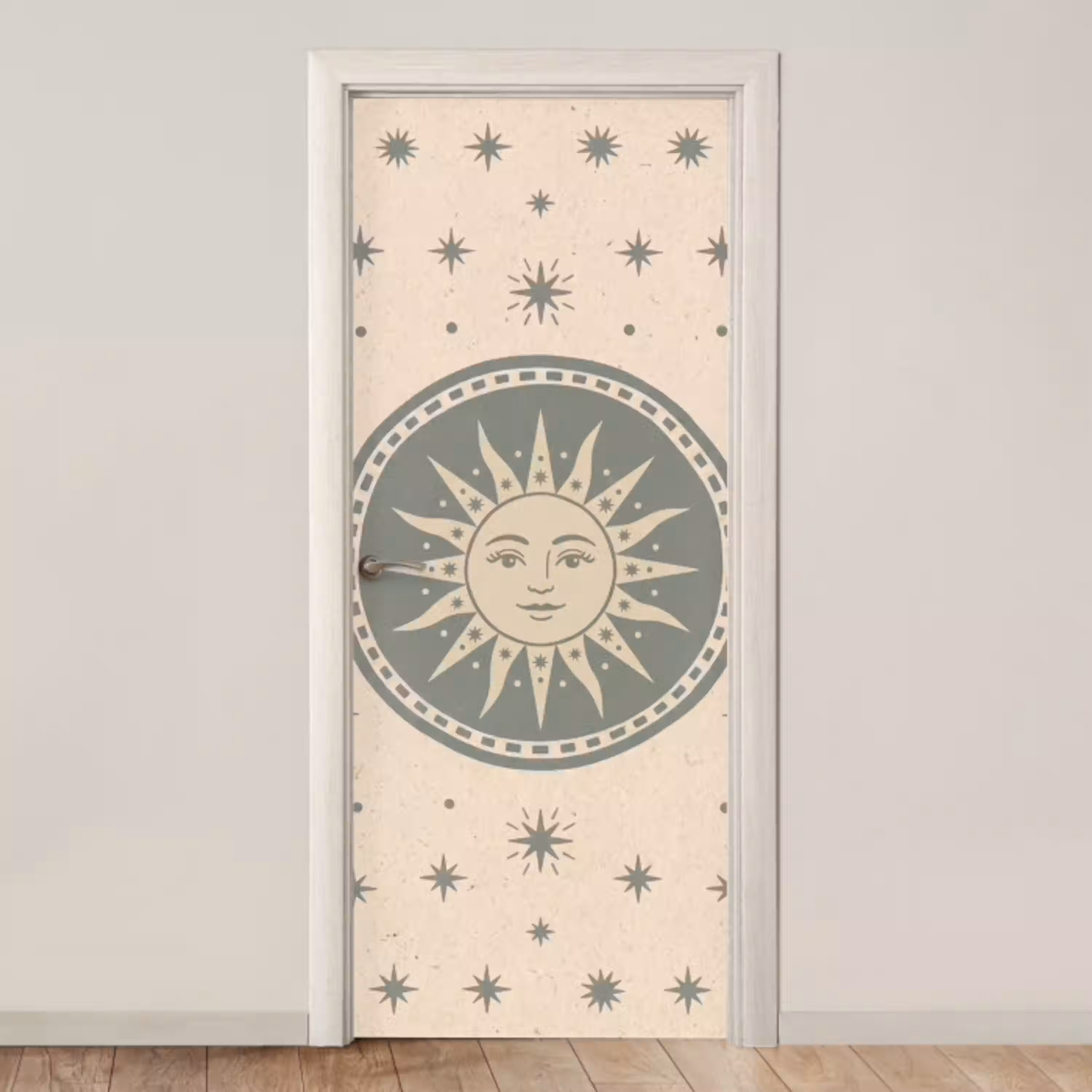 Zon - Sterren - Astrologie - Vintage - Groen deurposter klein -3d_beige
