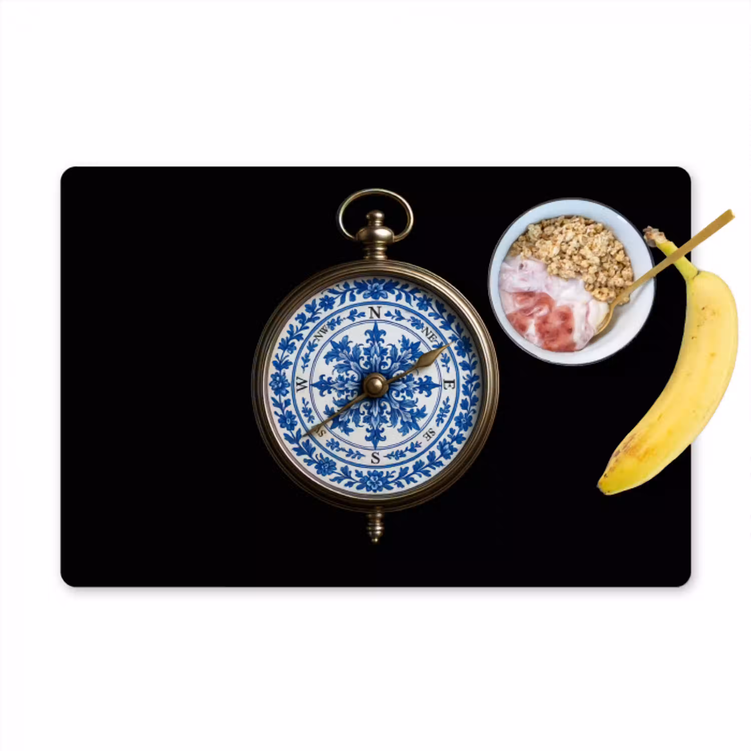Kompas - Delfts blauw - Zwart Placemat vinyl groot -zzzproduct_Kitchenyeah-website