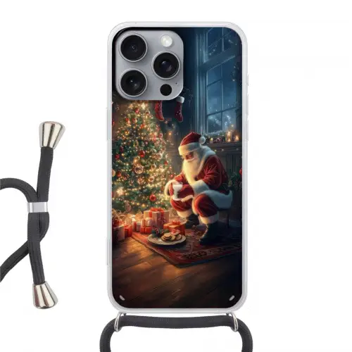 Kerstman - Haard - Donker Hoesje iPhone 16 Pro Max met koord klein -3d