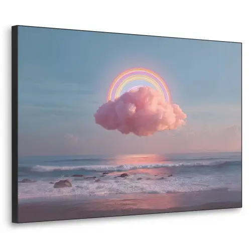 Wolk - Regenboog - Zee Textielframe zwart klein -3d