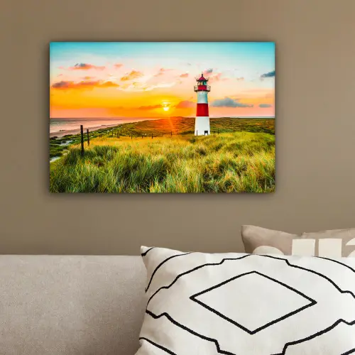 Vuurtoren - Natuur - Zon - Landschap - Gras - Strand - Zee canvas 2cm klein -sfeer3