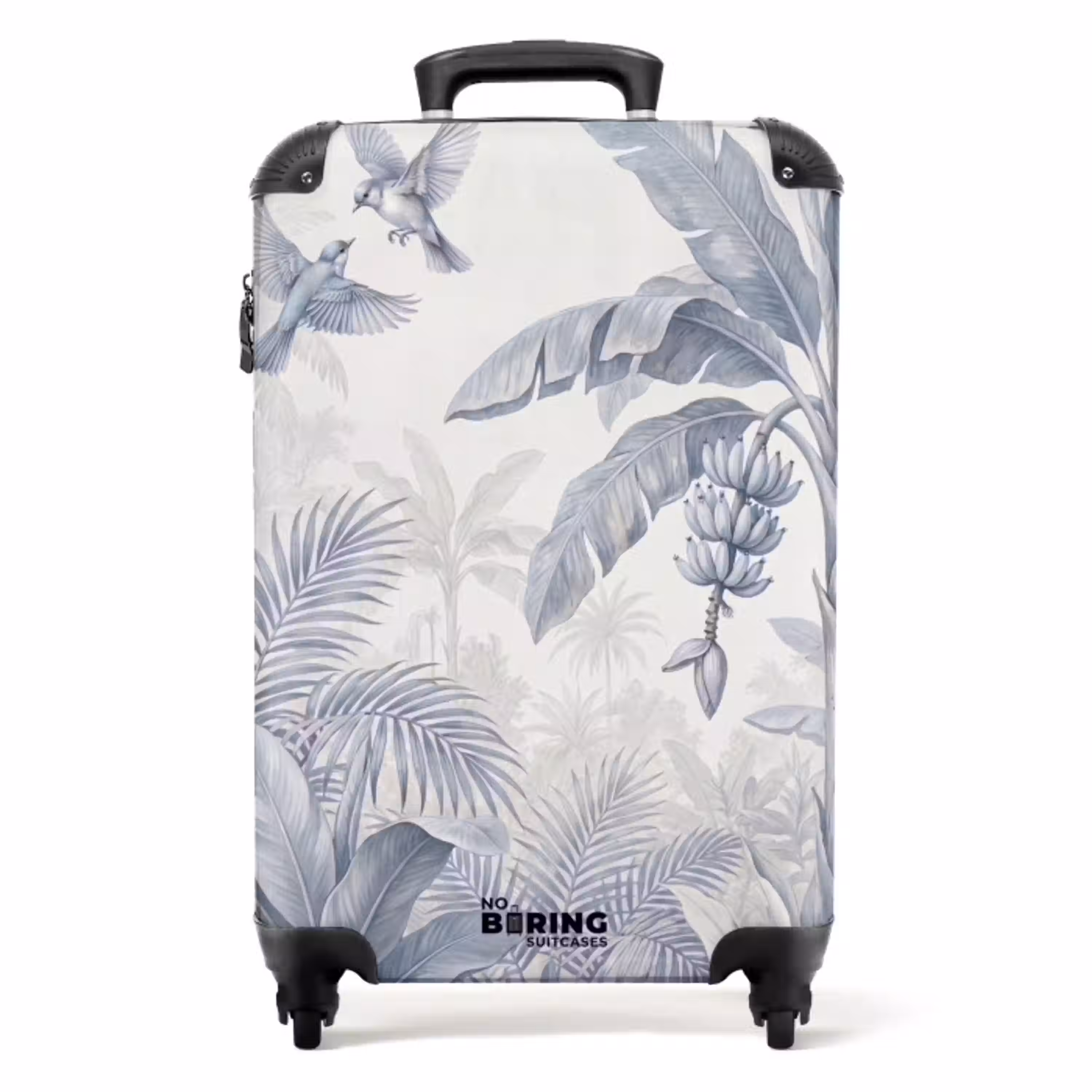 Natuur - Vogel - Jungle - Illustratie - Blauw NBS - Handbagage koffer - Volwassenen Unisex middel -productfoto_recht
