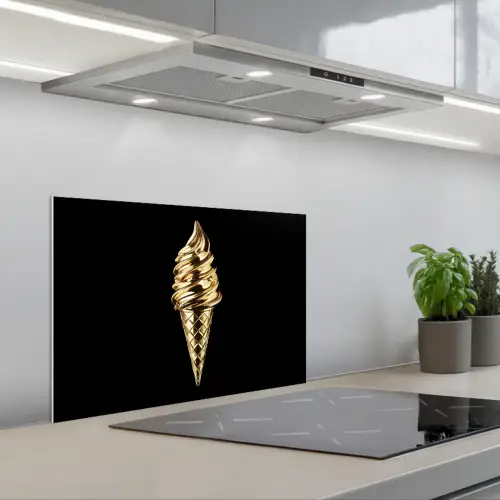 Ijs - Goud - Zwart - Eten keuken achterwand spatscherm klein -3d_schuin