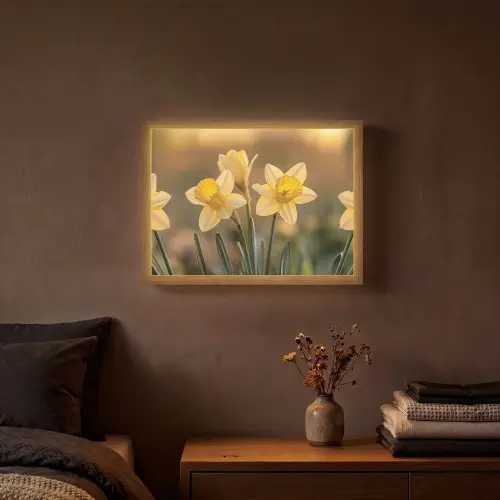 Bloemen - Geel - Wazig Light Box met batterij (Wandlamp) middel -sfeer4