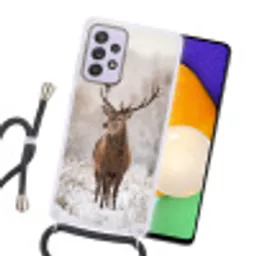 Edelhert - Bos - Sneeuw - Winter - Majestueus Hoesje Samsung Galaxy A52 5G met koord klein -sfeer1