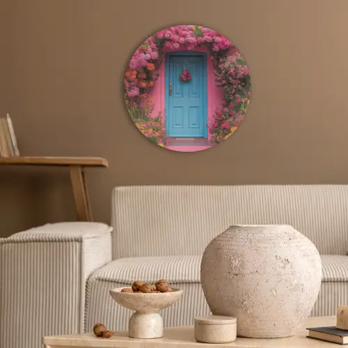 Bloemen - Deur - Roze Akoestische PET Vilt - Rond klein -sfeer1