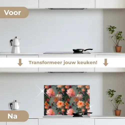 Dahlia - Bloemen - Patroon keuken achterwand spatscherm klein 900 -voor_na_NL