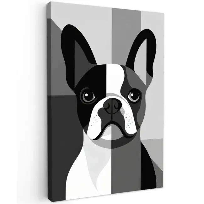 Buldog - Zwart - Abstract - Vlakken canvas 2cm klein -z3d
