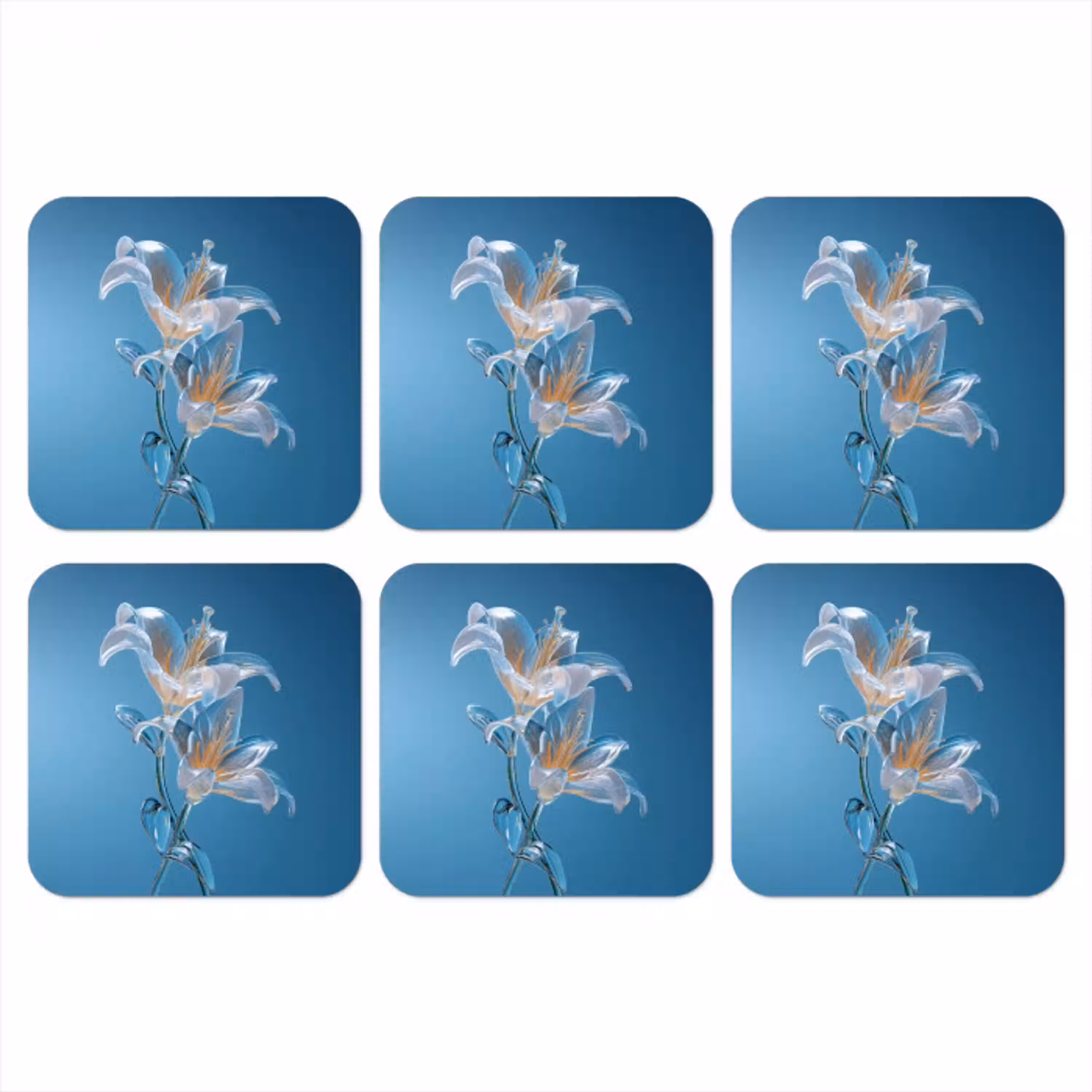 Lelies - Blauw - Glazen onderzetter kurk middel -3d