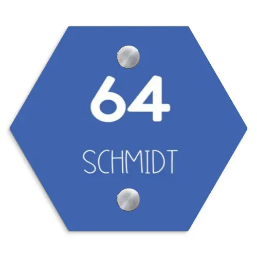 Kobaltblauw - Modern Naambord Hexagon klein -3d