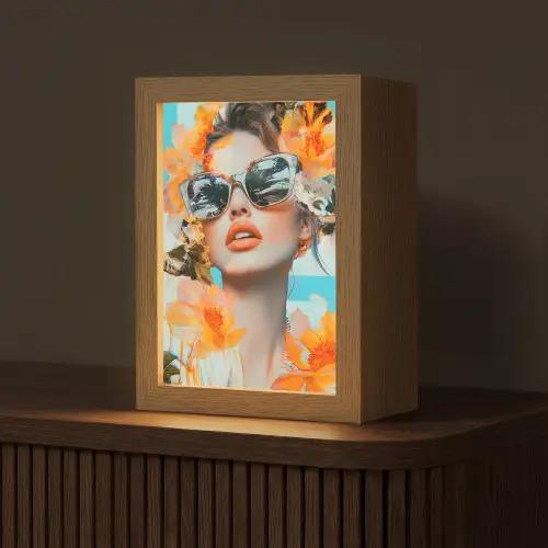 Bloemen - Vrouw - Zonnebril - Blauw Light Box met kabel (Tafellamp) klein -z3d_website