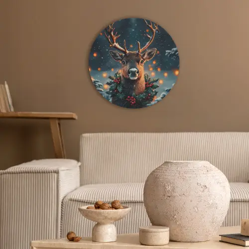 Hert - Kerst - Winter - Sneeuw - Kerstkrans Akoestische PET Vilt - Rond klein -sfeer1