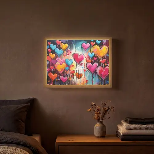 Hartjes - Kleuren - Kunst - Liefde Light Box met batterij (Wandlamp) middel -sfeer4