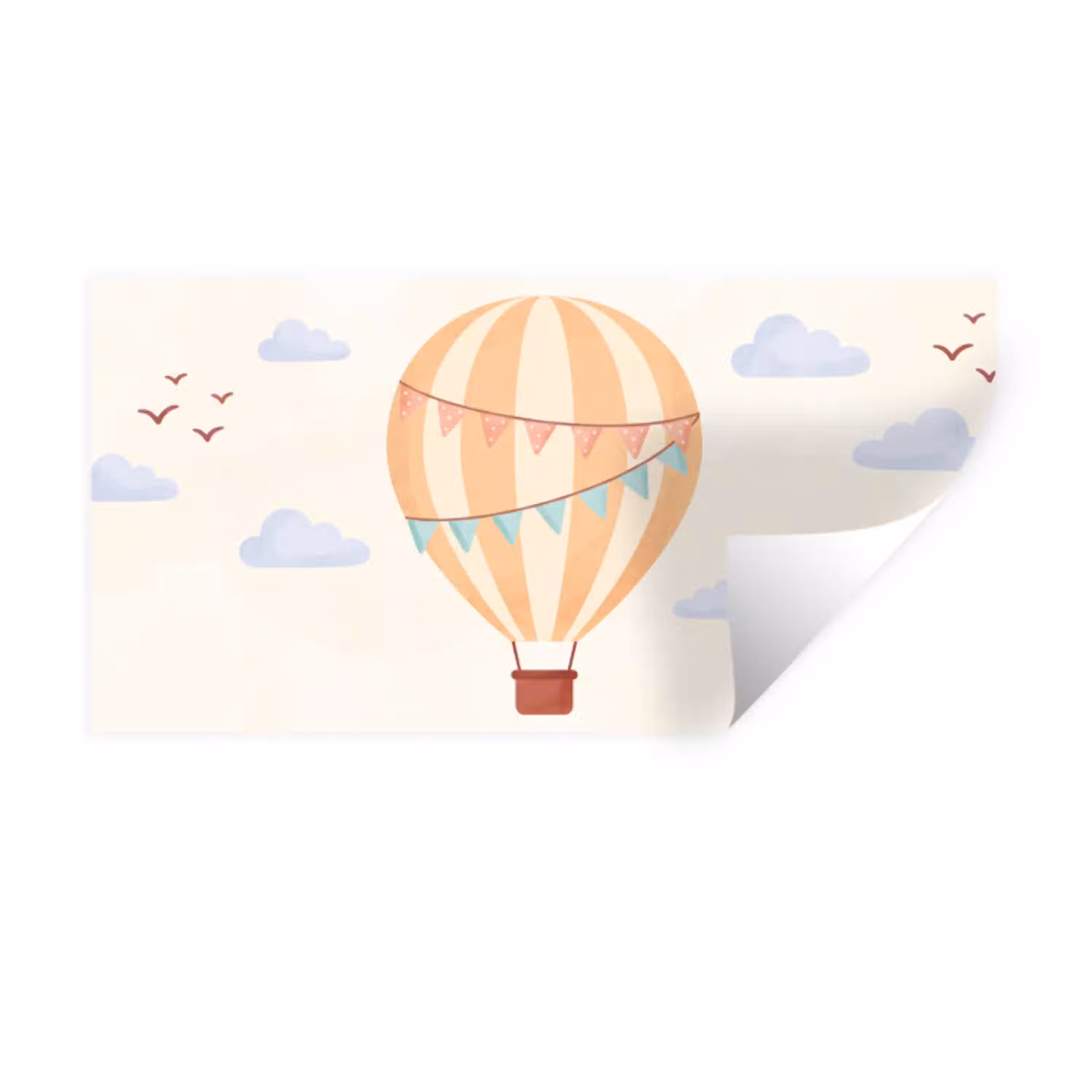 Luchtballon - Wolken - Illustratie - Zacht - Kinderkamer Muursticker klein -3d