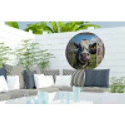 Doorkijk - Koe - Weiland - Dieren - Natuur Wandcirkel tuinposter met ringen klein -buiten2