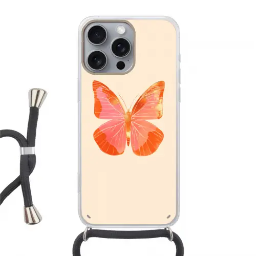 Vlinder - Minimalistisch - Roze Hoesje iPhone 16 Pro Max met koord klein -3d