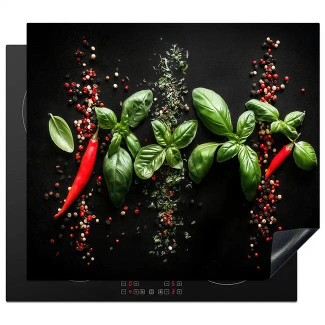 Chilipepers - Basilicum - Blaadjes - Rood Inductie beschermer vinyl 3mm middel -3d