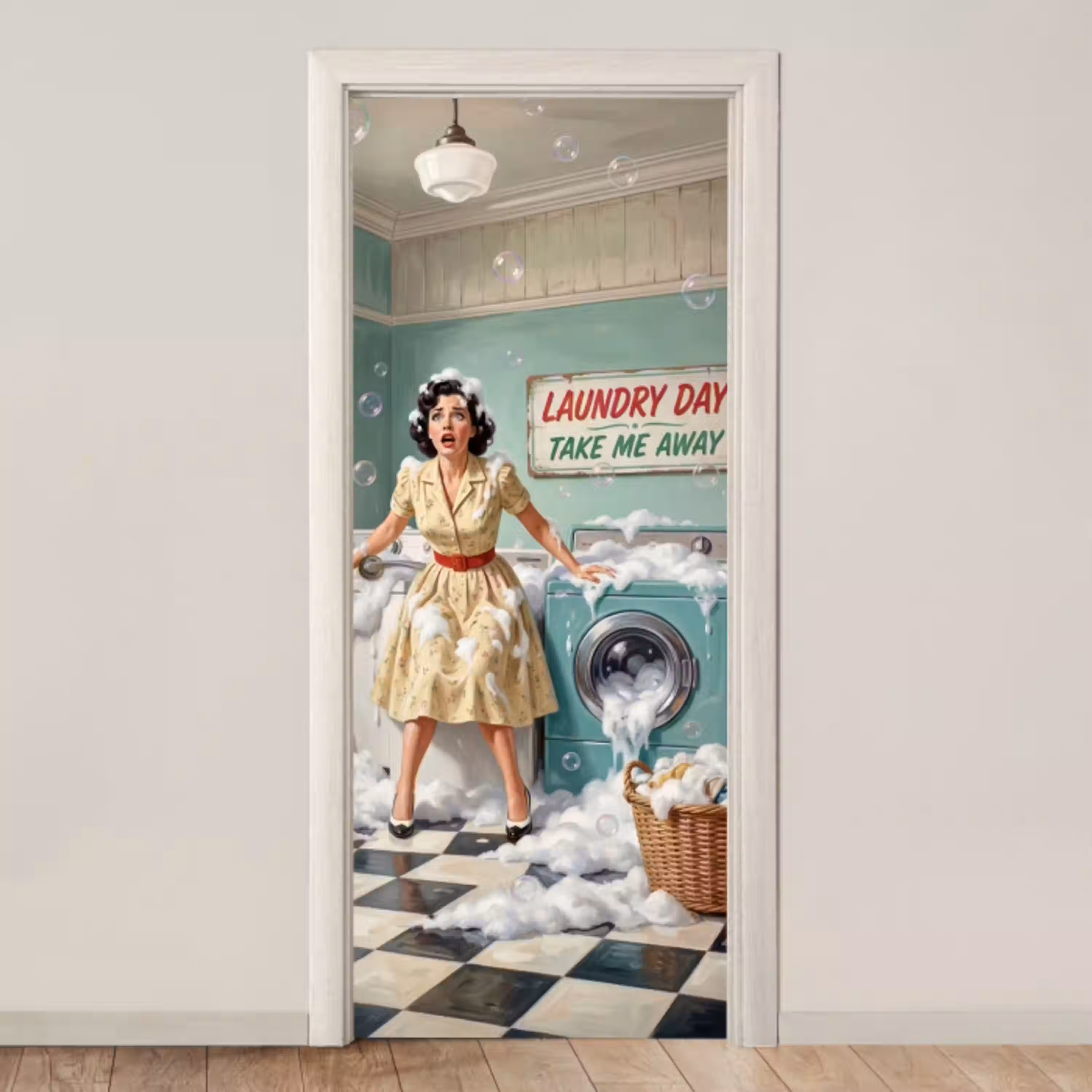 Retro - Blauw - Vrouw deurposter klein -3d_beige