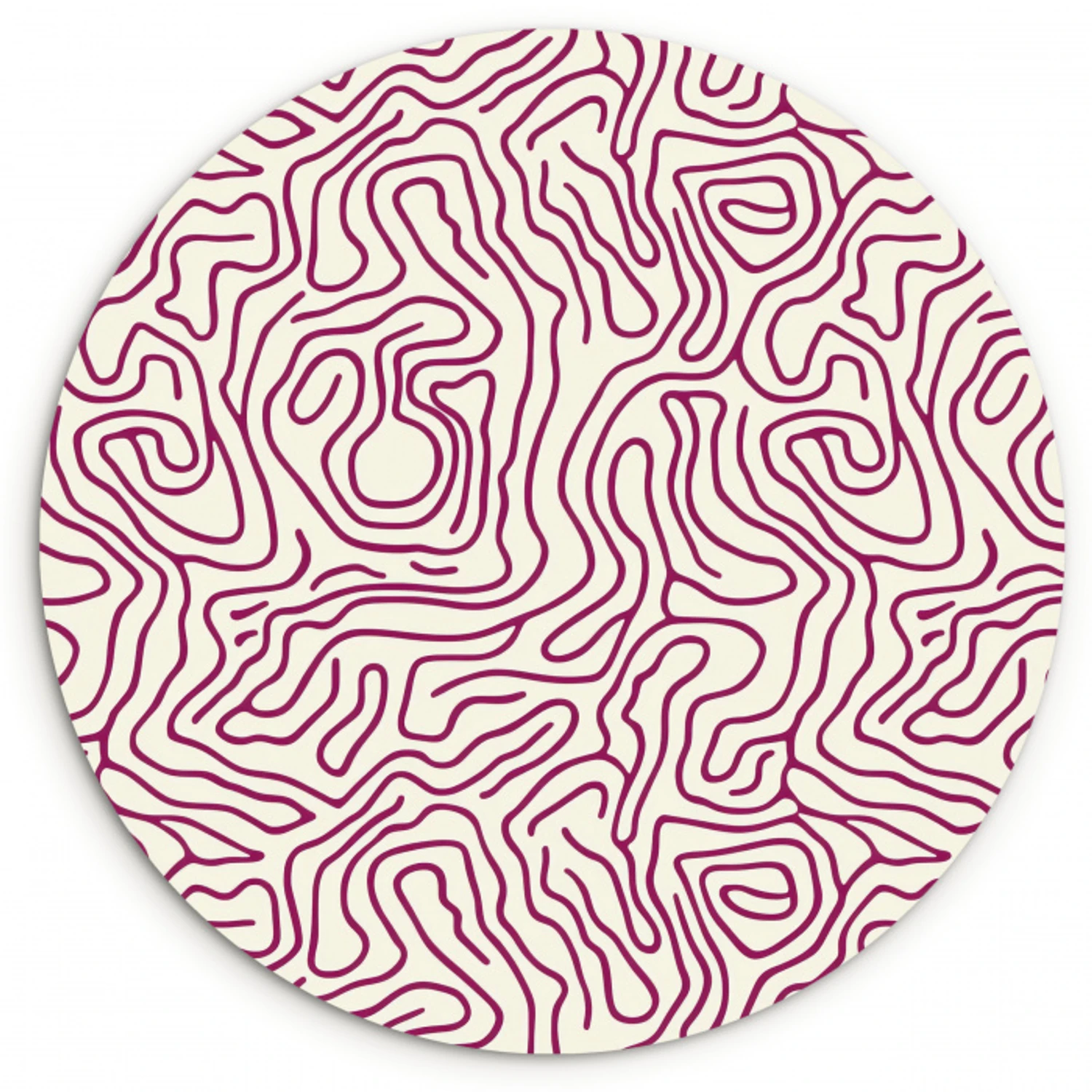Kronkelende lijn - Magenta - Crème Wandcirkel kunststof plaat 5mm dik klein 188 -3d