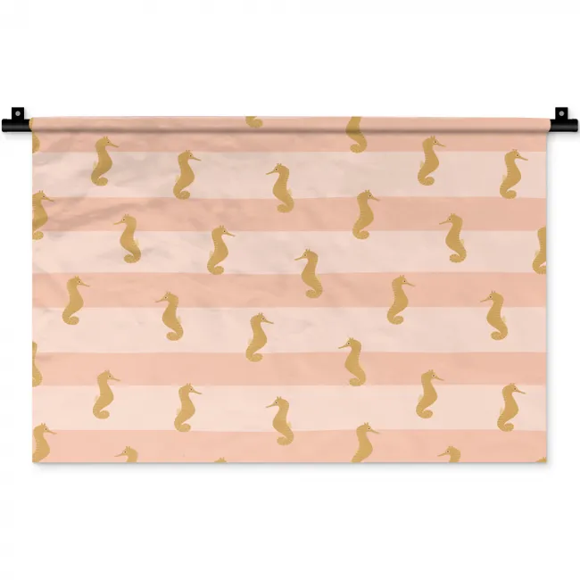 Zee - Dieren - Roze - Zeepaardje Wandkleed katoen klein 269 -zz3d