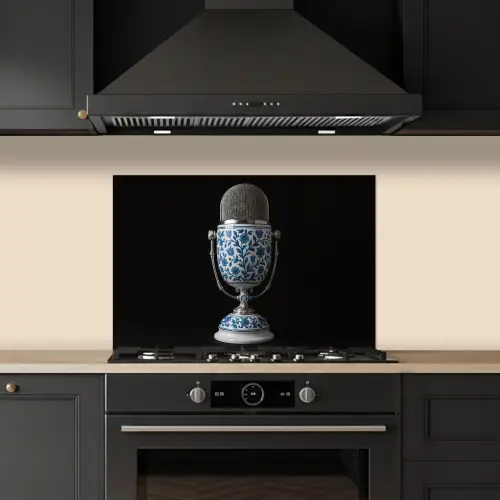 Microfoon - Delfts blauw - Muziek keuken achterwand spatscherm klein -sfeer1