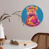 Muis - Kimono - Bloemen - Blauw Akoestische PET Vilt - Rond klein -sfeer3
