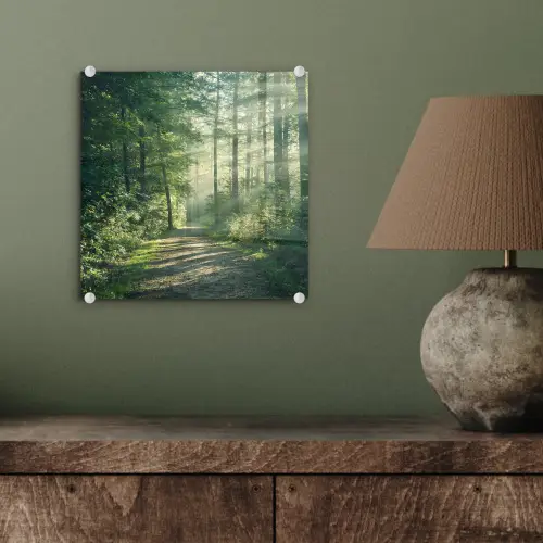 Bos - Pad - Zon - Bomen - Groen - Natuur plexiglas 5mm klein -sfeer3