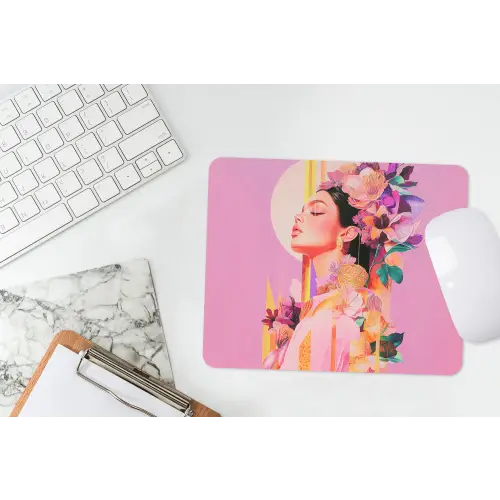 Vrouw - Bloemen - Paars - Abstract muismat rubber klein -witbureau
