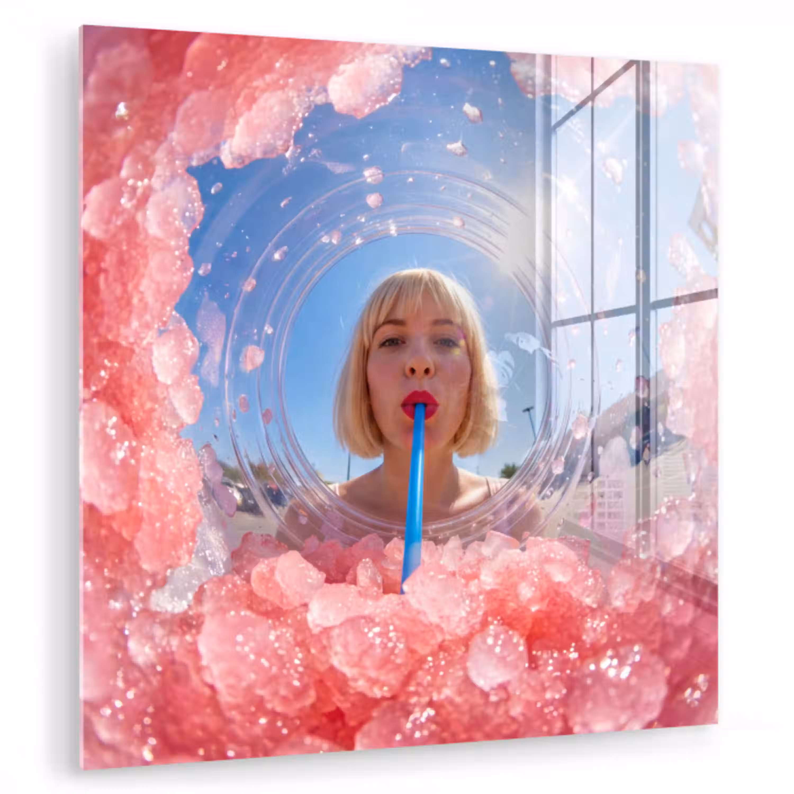 Vrouw - Drank - Zomer - Roze - Blauw plexiglas 5mm klein -zzzproduct_nieuw