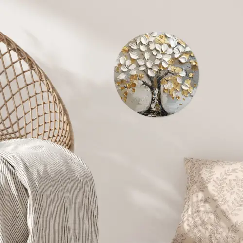 Boom - Beige - Grijs - Goud - Abstract Wandcirkel behangsticker klein -sfeer4