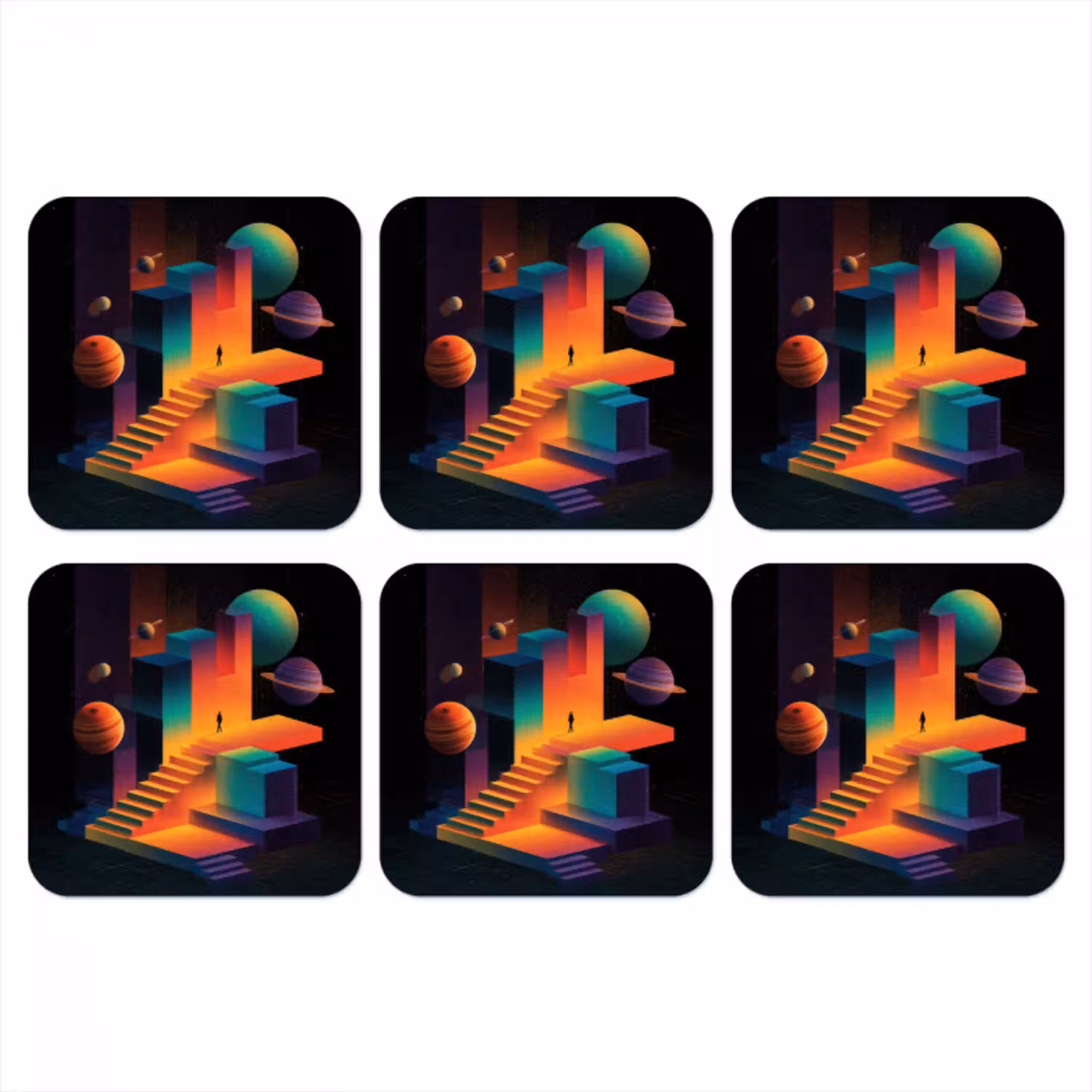 Abstract - Trappen - Mens - Planeten onderzetter kurk middel -3d