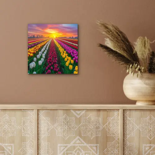Tulpenveld - Zonsondergang - Kleurrijk aluminium wit klein -sfeer4