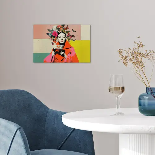 Retro - Vrouw - Kopje - Vlinders poster papier klein -sfeer3