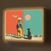 Retro - Jongen - Hond - Rood - Groen Light Box met batterij (Wandlamp) middel -z3d_website