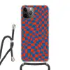 Golvende vakjes - Blauw - Rood - Abstract Hoesje iPhone 12 Pro met koord klein -3d